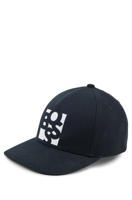 Cotton-twill five-panel cap with logo print, Black