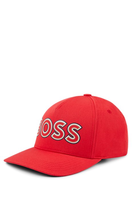 Cotton-twill five-panel cap with logo print, Red