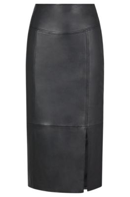 Jupe en cuir avec ceinture et poches plaquées sur les côtés Cuir BOSS by HUGO BOSS en coloris Noir Femme Jupes Jupes BOSS by HUGO BOSS 