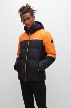 Mooi rib selecteer BOSS - Mixed-material down jacket with detachable sleeves and hood
