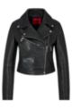 Cropped jacket in lamb leather with logo lining, Black