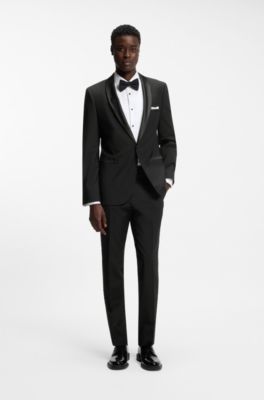 Extra-slim-fit tuxedo jacket in a wool blend, Black