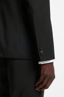 Veste de smoking Extra Slim en laine m&eacute;lang&eacute;e, Noir