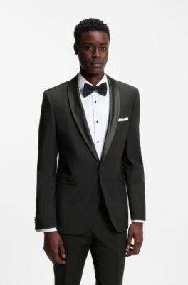 Extra-slim-fit tuxedo jacket in a wool blend, Black