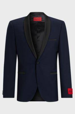 Extra-slim-fit tuxedo jacket in a wool blend, Dark Blue