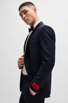 Extra-slim-fit tuxedo jacket in a wool blend, Dark Blue