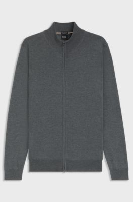 Cardigan zipp&eacute; en laine vierge avec logo brod&eacute;, Gris
