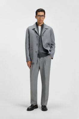 Zip-up cardigan in virgin wool with embroidered logo, Grey