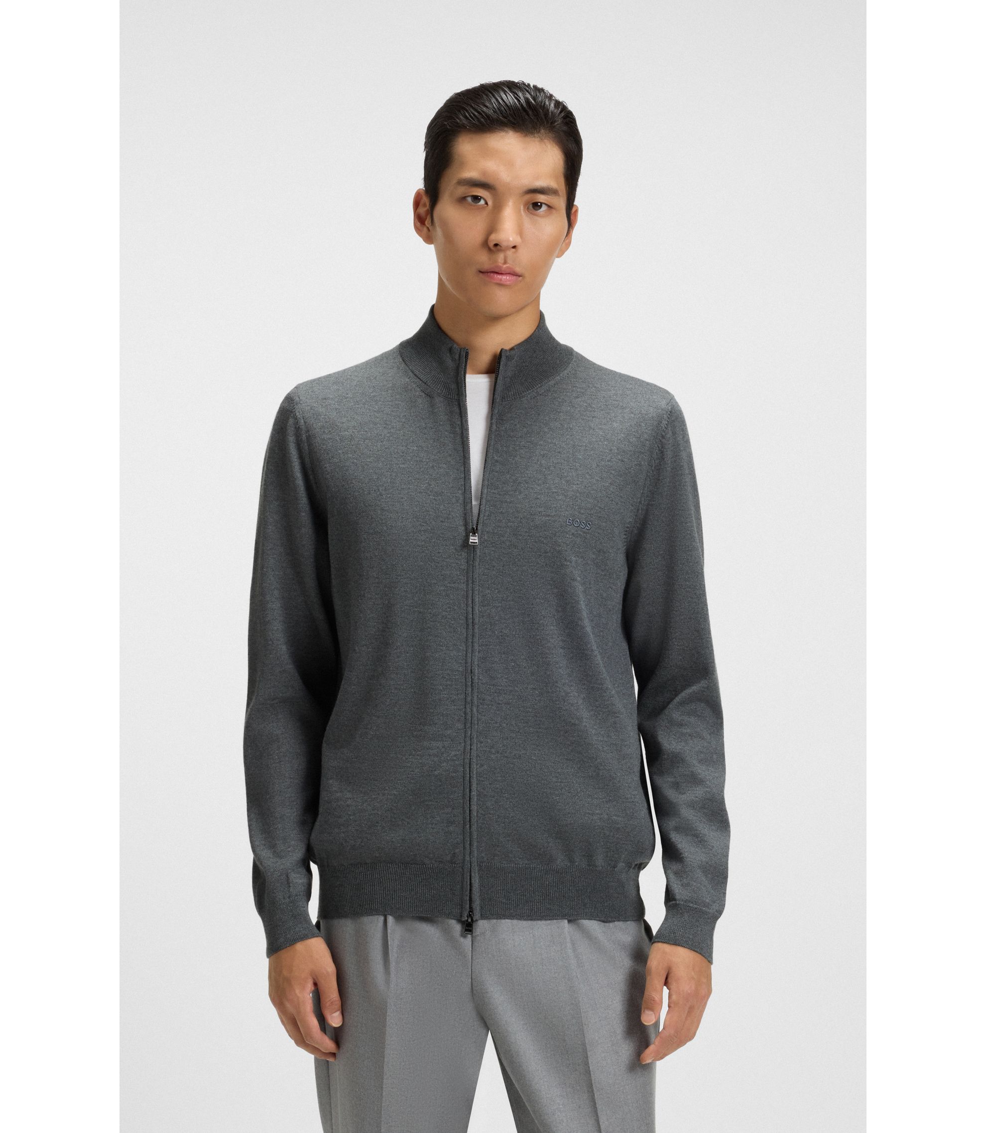 Cardigan aus Schurwolle mit Reißverschluss und Logo-Stickerei