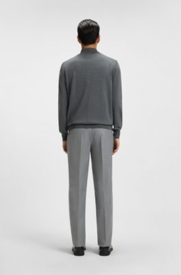 Zip-up cardigan in virgin wool with embroidered logo, Grey