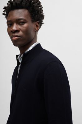 BOSS - Regular-Fit Strickjacke aus Schurwolle mit Logo-Stickerei