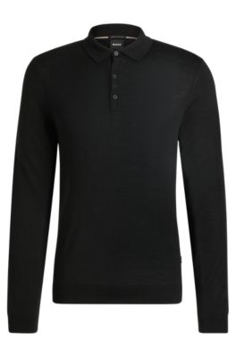 BOSS - Slim-fit sweater in responsible wool with polo collar