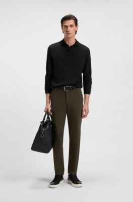 Regular-fit gebreide polo van scheerwol, Zwart