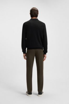 Regular-fit gebreide polo van scheerwol, Zwart