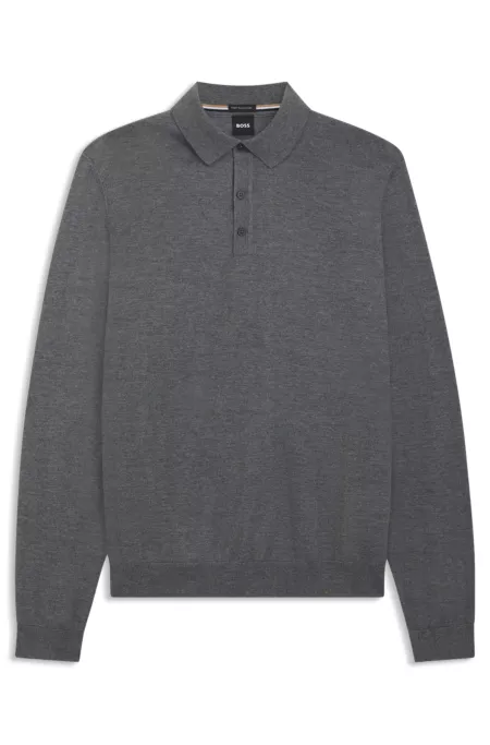 Long-sleeved knit polo sweater in Italian virgin wool