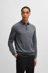Gestrickter Polopullover aus italienischer Schurwolle, Grau