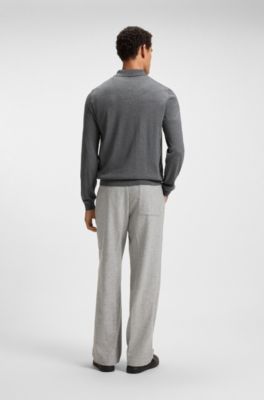 Long-sleeved knit polo sweater in Italian virgin wool, Grey