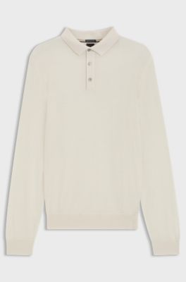 Polo de punto regular fit en lana virgen, Blanco