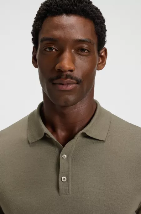 Long-sleeved knit polo sweater in Italian virgin wool