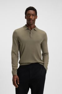 Regular-fit gebreide polo van scheerwol, Bruin