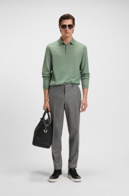 Long-sleeved knit polo sweater in Italian virgin wool, Light Green