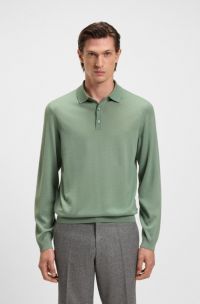 Regular-fit gebreide polo van scheerwol, Kalk