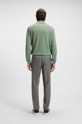 Long-sleeved knit polo sweater in Italian virgin wool, Light Green