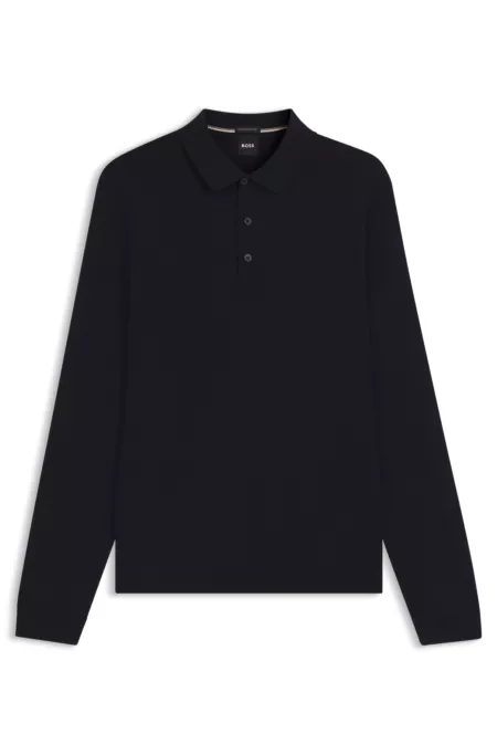 Long-sleeved knit polo sweater in Italian virgin wool