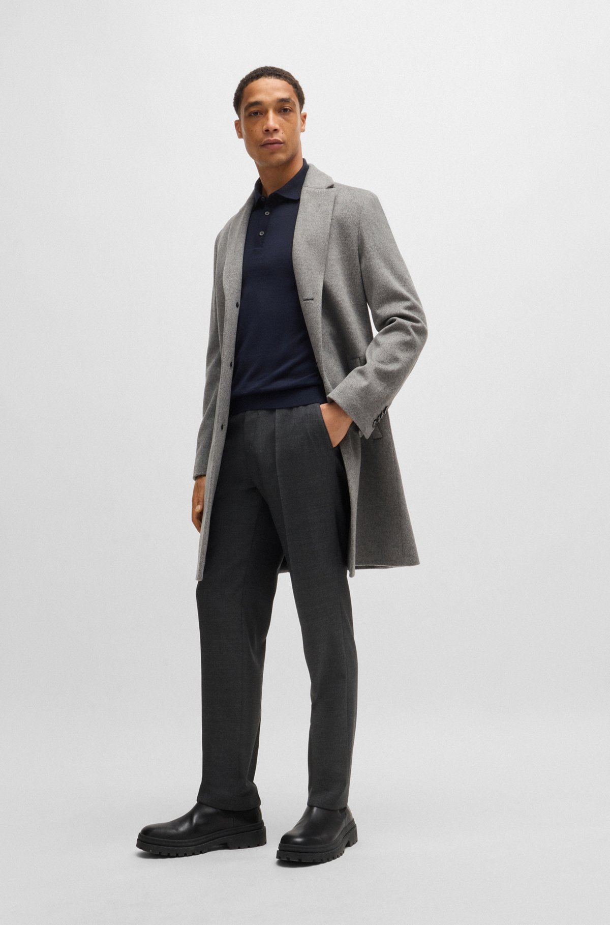 BOSS - ロングスリーブ ニットポロセーター イタリアンバージン BOSS - ロングスリーブ ニットポロセーター イタリアンバージン