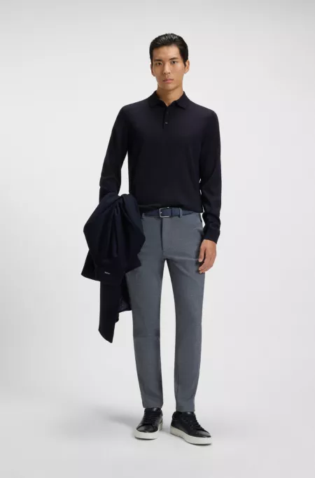 Long-sleeved knit polo sweater in Italian virgin wool