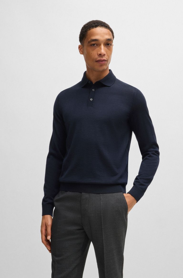 hugoboss.com | Slim-fit sweater i ansvarsfull ull med polokrage