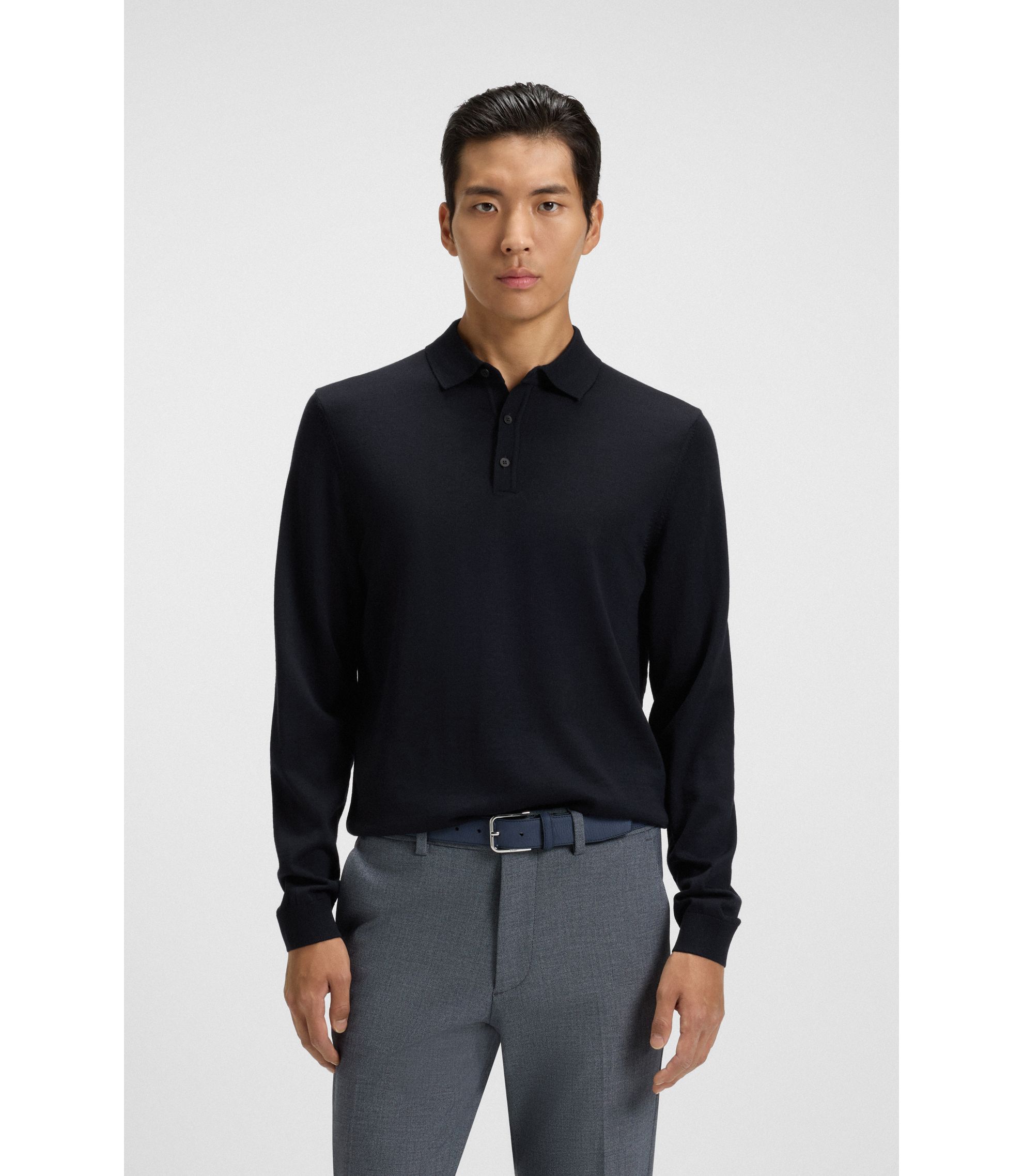 Regular-Fit Strick-Poloshirt aus Schurwolle