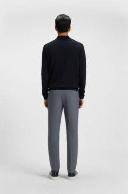 Long-sleeved knit polo sweater in Italian virgin wool, Dark Blue