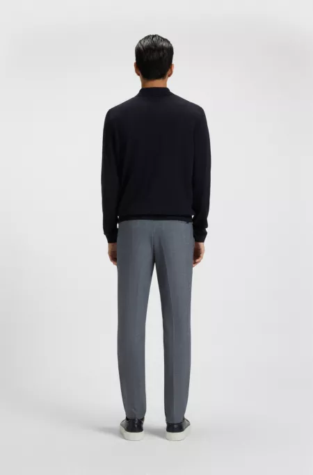 Long-sleeved knit polo sweater in Italian virgin wool