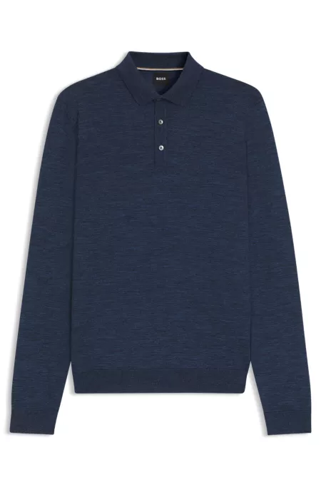 Long-sleeved knit polo sweater in Italian virgin wool