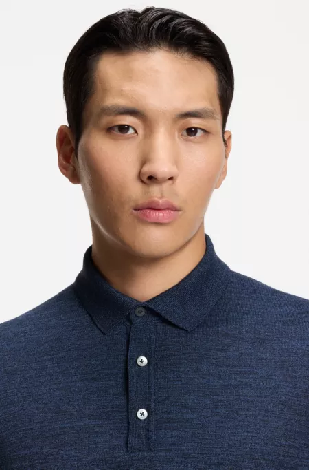 Long-sleeved knit polo sweater in Italian virgin wool