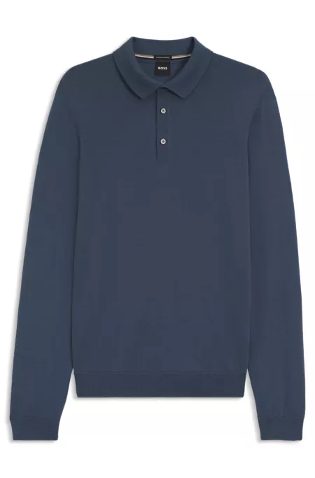 Long-sleeved knit polo sweater in Italian virgin wool