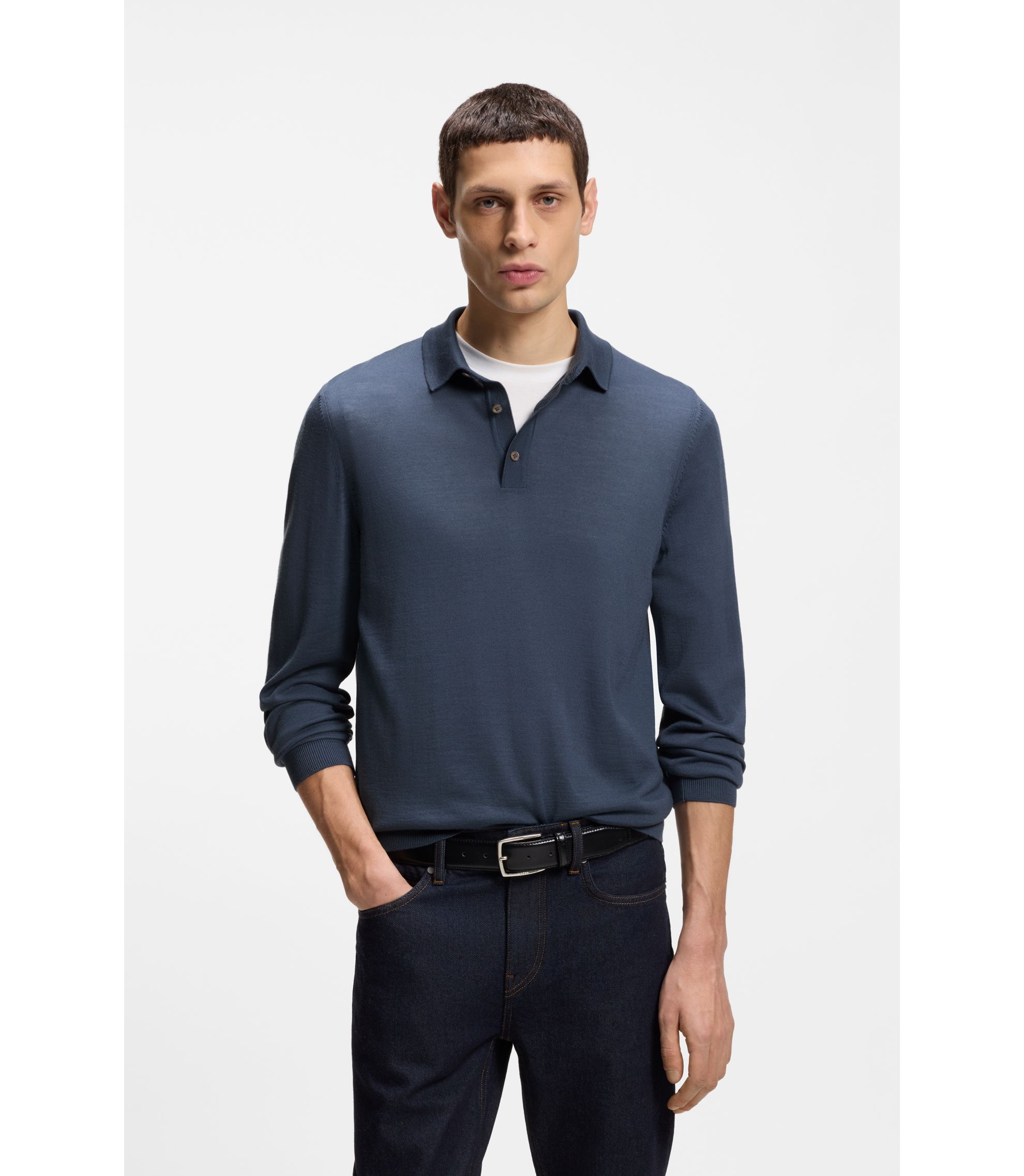 Regular-Fit Strick-Poloshirt aus Schurwolle