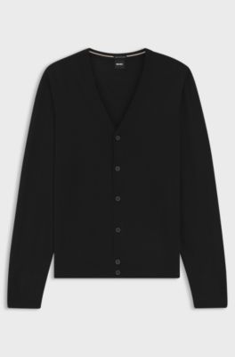 V-neck cardigan in virgin wool, Black