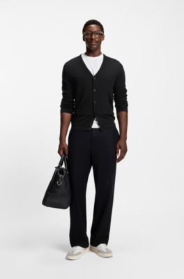 V-neck cardigan in virgin wool, Black