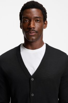 V-neck cardigan in virgin wool, Black