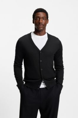 V-neck cardigan in virgin wool, Black