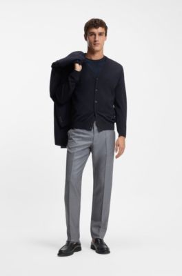 V-neck cardigan in virgin wool, Dark Blue