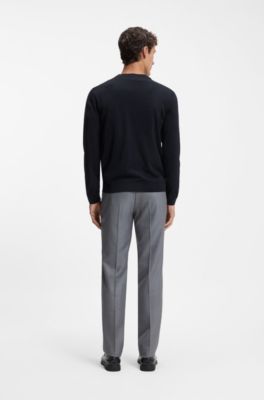 V-neck cardigan in virgin wool, Dark Blue