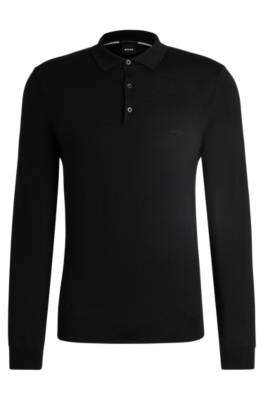 Hugo Boss Polo Sweater In Virgin Wool With Embroidered Logo In Black