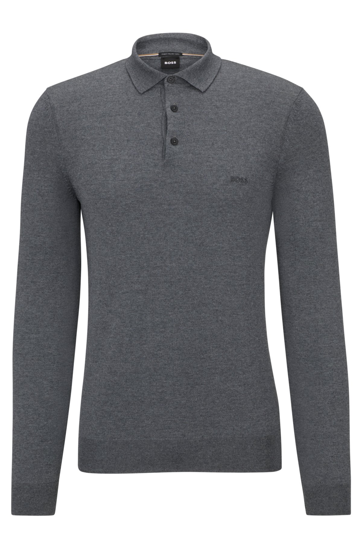 BOSS - Polo sweater in virgin wool with embroidered logo