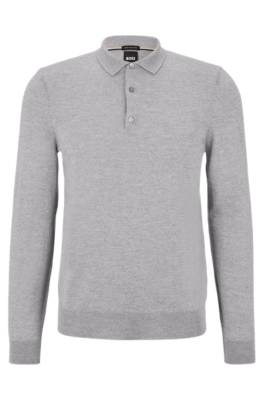 Hugo Boss Polo Sweater In Virgin Wool With Embroidered Logo In Gray