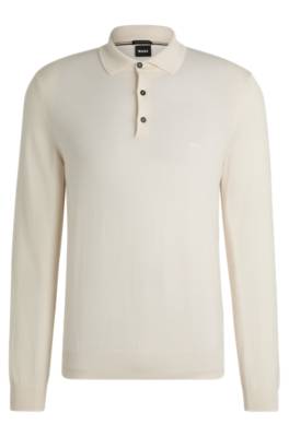 Hugo Boss Polo Sweater In Virgin Wool With Embroidered Logo In White