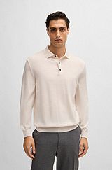 Virgin-wool polo sweater with embroidered logo, White