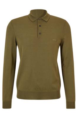 Hugo Boss 자수 로고 버진 울 폴로 스웨터 In Multi